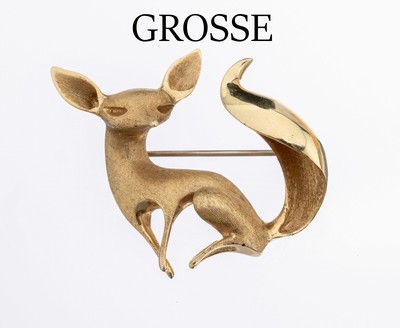 14 kt Gold GROSSE Brosche, "Fuchs", 1961, GG 585/000, fein sat., L. ca. 3.5 cm, ca. 10.1g, sign.