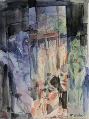 Heinz Brzoska, 1942 Kattowitz-2015 Ludwigshafen, 2 Aquarelle, traumhafte Kompositionen mit menschlichen Gesichtern und Körpern, beide signiert und ...