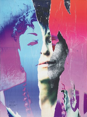 Ulli Bomans, geb. 1973 Kandel/Pfalz, Facer 2-2, Acryl und Collage auf Lwd, verso signiert, datiert 2022 und betitelt, ca. 80x60cm