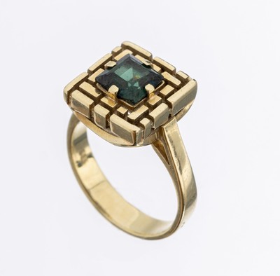 14 kt Gold Turmalin-Ring, GG 585/000, ausgefallener Ringkopf, mit einem facett. Turmalin, RW 51, ca. 6.4 g