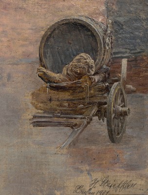 Heinrich Strieffler, 1872 Neustadt-1949 Landau, beladener Holzwagen, Ölstudie auf Malkarton, rechts unten signiert und dat. Landau 1901, ca. ...