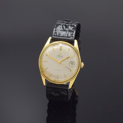ALPINA President Herrenarmbanduhr in GG 750/000, Automatik, Schweiz 1960er Jahre, Boden geschr., silb. Zifferbl. m. aufgel. Indizes, Zentralsek., ...