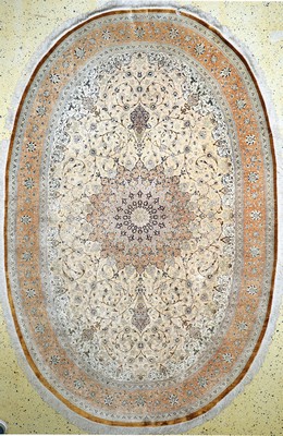 Ghom Seide fein Persien, signiert(Ahmadi), Ende 20.Jhd, reine Naturseide, ca. 303 x 198 cm, ca. 1,0 Mio. Kn/qm, EHZ: 1-2