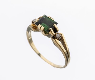 14 kt Gold Turmalin-Diamant-Ring, GG 585/000 gepr., facett. Turmalin ca. 1.60 ct (grav.), seitl. mit 2 kl. Diamanten, RW 61, ca. 4.3 g