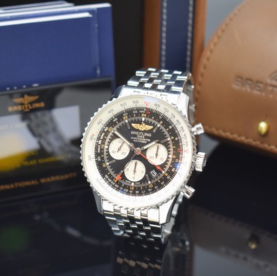 BREITLING Armbandchronograph Navitimer GMT Referenz AB0441, Automatik, Chronometer in Edelstahl inkl. orig. Gliederband m. Faltschl., zus. orig. ...