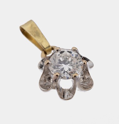 14 kt Gold Brillant-Anhänger, WG/GG 585/000, schlicht, Brillant in WG gefasst ca. 0.30 ct Weiß/p, Öse GG