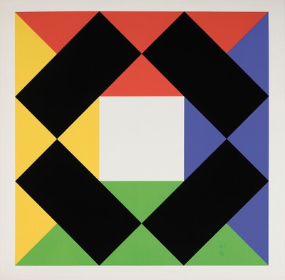 Max Bill, 1908 Winterthur-1994 Berlin, Farbserigraphie, "Weißes Quadrat", 1972, signiert und datiert, ungerahmt, fleckig, 68x67 cm