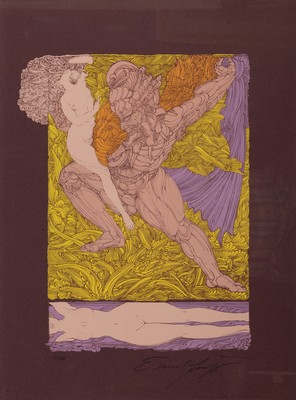 Ernst Fuchs, 1930-2015 Wien, Farblithographie, "Samson und Delilah, Ed. 17/200, handsigniert, Rahmen 71x51 cm