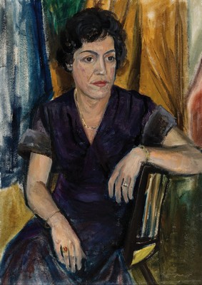 Hermann Jürgens, 1914 Heidelberg-1967 Godramstein, 2 Frauenporträts, Öl/Karton, jeca. 76x64 cm