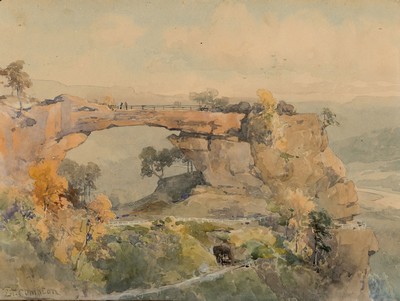Edward Theodore Compton, 1849 Stoke Newington, England - 1921 Feldafing, Blick auf die natürliche Steinbrücke Prebischtor in der Böhmischen ...
