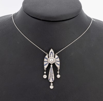 Platin Art-Deco-Diamant-Saphir-Collier, 1920erJahre, Pt gepr., eingeschliffene Saphire zus. ca. 0.80 ct, Altschliffdiamanten zus. ca. 2.50 ct ...