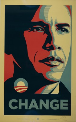 Shepard Fairey, geb. 1970 Charleston, CL , "Change", Obama for America, Offsetlithographie, Ed. 3085/5000, handsigniert und datiert 2008, ...