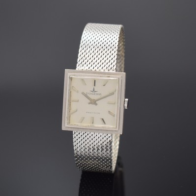 DUGENA Precision Herrenarmbanduhr in WG 750/000, Handaufzug, Deutschland/Schweiz um 1960, 2-tlg. Geh., Boden aufgedr., silb. Zifferbl. m. aufgel. ...
