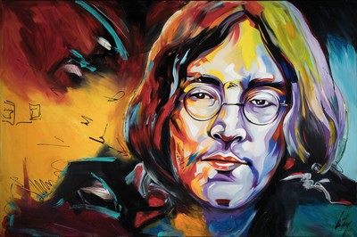 Michael Frey, tätig in Landau, "John Lennon", Öl/Lwd, signiert, 100x150 cm