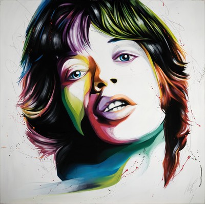 Michael Frey, tätig in Landau, "Mick Jagger" Öl/Lwd, rechts unten signiert, ca. 100x100 cm
