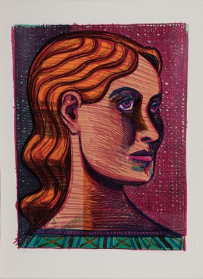 Christoph Ruckhaberle, geb. 1972 Pfaffenhofen, Farblithographie, 2006, Ed. 12/20, Frauenbildnis, signiert und datiert, 53x39 cm;