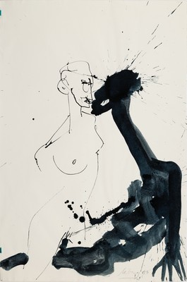 Helge Leiberg, geb. 1954 Dresden, Aquarell auf dünnem Papier, signiert und datiert 2003, ca. 80x52 cm , flecke und Risse zusehen; Leiberg studierte ...