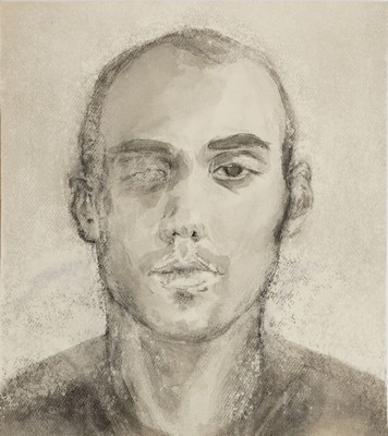 Stephanie Laeger, geb. 1975 Freiburg, Kohlezeichnung, Darstellung des Bruders der Künstlerin, 48x42 cm; Laeger studierte an der Kunstgewerbeschule ...