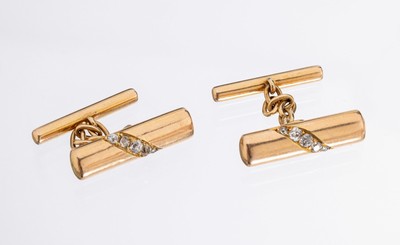 Paar 14 kt Gold Jugendstil Diamant- Manschettenknöpfe, um 1900, RoseG 585/000, 10 Altschliffdiamanten zus. ca. 0.50 ct Weiß/si, ca. 9 g