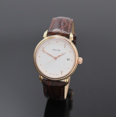 KOLLER vergoldete Armbanduhr Referenz 69600,Schweiz akt. Produktion, Automatik, verg., beids. vergl. Geh., weißes Zifferblatt, gold. Std.-Ind. u. ...