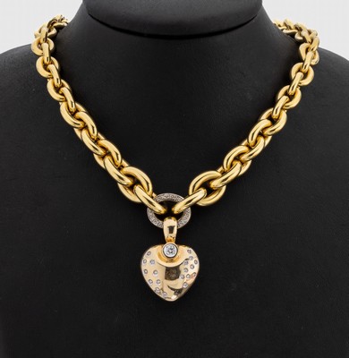 14 kt Gold Brillant-Collier mit Herzclipanhänger, GG 585/000, Herz mit 20 Brillanten zus. ca. 0.38 ct feines Weiß/vs-si,Zwischenring beids. mit ...