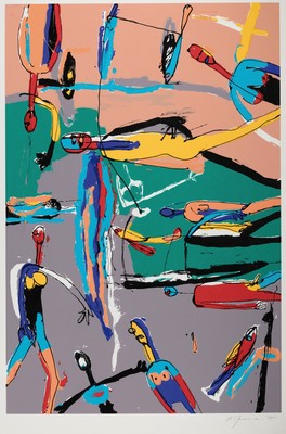 Alpana Arzu Murshida, geb. 1961 Dhaka/ Bangladesh, All are in a Circle, Farbserigraphie, handsign. und dat. 95, ca. 86x58cm, u.Gl., R. ca. 94x62cm, ...