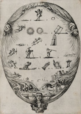 Stefano della Bella, 1610-1664, 2 Kupferstiche: Il rebus della fortuna und Il Rebus dell'Amore, je ca. 28x21cm