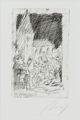 Alfred Hrdlicka, 1928-2009 Wien, 2 Grafiken:Ohne Titel, Lithographie, handsign., ca. 31x28cm, PP, u.Gl., R. ca. 57x47cm; Die Suppenesser, Radierung, ...
