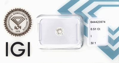Loser Brillant, 0.51 ct l.get.Weiß(I)/si1, eingeschweißt, IGI-Expertise