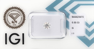 Loser Brillant, 0.55 ct feines Weiß(G)/p1, eingeschweißt, IGI-Expertise