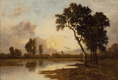 Leon Richet, 1847 Solesmes-1907 Fontainebleau , Ausbildung an der Akademie de Valencienne, der Schule von Barbizon zugehörig, atmosphärische ...