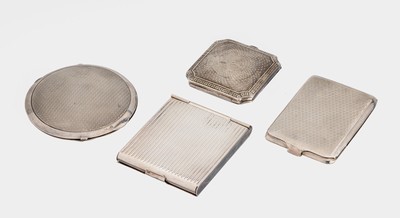 Konvolut 3 Etuis, 1 x 925er Silber, England, Birmingham, 1935, rund, guillochiert,innen mit Spiegel, D. ca. 6.5 cm, 1 x 925er Silber, Birmingham ...