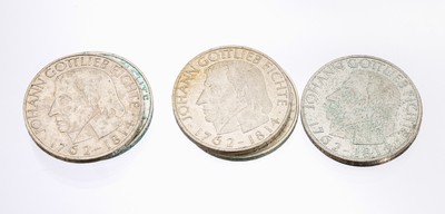 Konvolut 7 x 5 DM Münzen, Bundesrepublik Deutschland 1964, Johann Gottlieb Fichte, Prägemarke J
