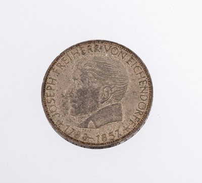 Silbermünze 5 Mark, Deutschland 1957, Joseph Freiherr von Eichendorff