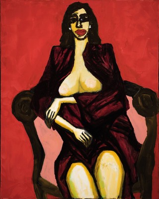 Gernot Kissel, 1939 Worms-2008, Sitzender Akt auf Sessel, Öl/Lwd, unsig., aus dem Nachlass des Künstlers stammend, ca. 100x80cm