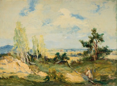 Hanns Fay, 1888 Frankenthal-1957 Neustadt/Wstr., Südpfälzer Landschaft bei Birkweiler, Öl/Hartfaser, links unten signiert, ca. 89x120cm, R. ca. ...