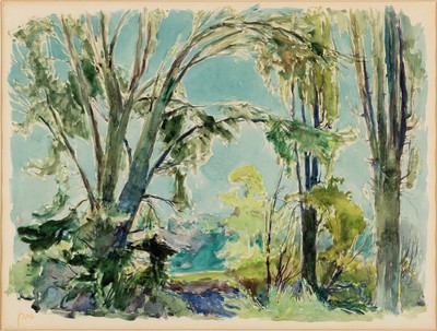 Karl Graf, 1902 Rothenburg-1986 Speyer, Landschaft am Altrhein, Aquarell auf Papier, links unten sign., ca. 46x60cm, PP, u.Gl., R. ca. 74x88cm