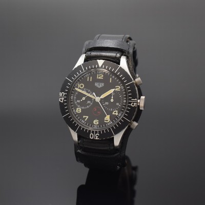 HEUER 3H Flieger-Schaltradchronograph, Schweiz um 1970, Handaufzug, mattiertes Geh. 4-fach verschr., Boden m. Versorgungsnummer 6645-12-146-3774, ...