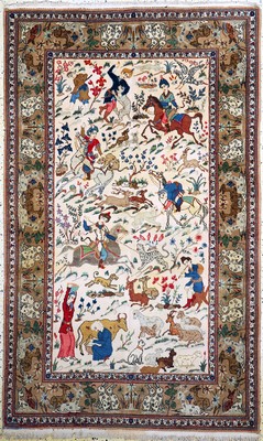 Keschan alt, Persien, Anfang 20.Jhd, Wolle auf Baumwolle, ca. 212 x 132 cm, Mottenfraß, EHZ: 2