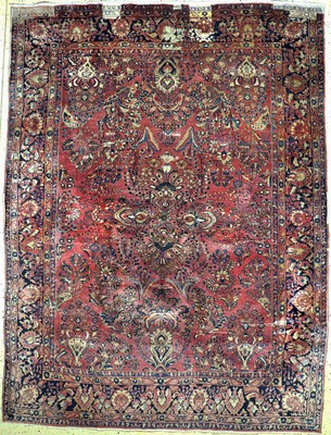 Us Re-Import Sarogh, Persien, Anfang 20.Jhd, Wolle auf Baumwolle, ca. 345 x 262 cm,EHZ: 4, (Restaurierungen & Risse)