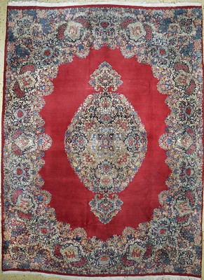 Kerman Lawar alt, Persien, Anfang 20.Jhd, Wolle auf Baumwolle, ca. 355 x 265 cm, EHZ: 3,(kleine Restaurierungen)