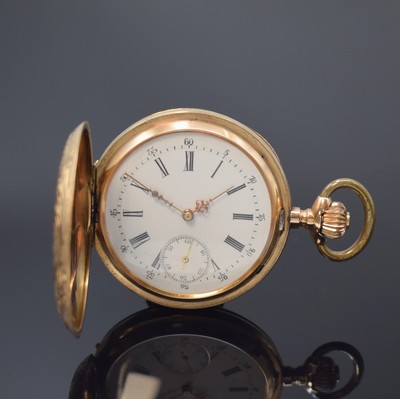 SYSTEME GLASHÜTTE Herrensavonette in GG 585/000, floral grav. Geh. dell., Metallcuvette, grav. Sprung- u. Rückdeckel, Emailzifferbl. m. röm. ...