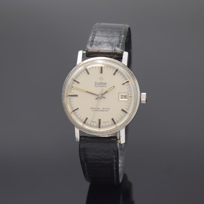 ZODIAC Kingline Chronometer 36.000 Herrenarmbanduhr, Schweiz um 1965, Automatik, Stahlgeh., Boden aufgedr., silb. Zifferbl. m. aufges. Std.-Ind., ...