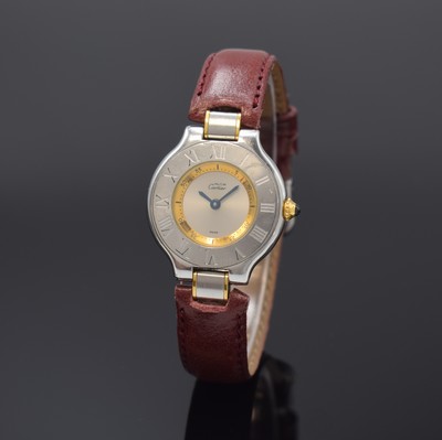 CARTIER Linie 21 Damenarmbanduhr Referenz 1340, Schweiz um 1990, quarz, Edelstahlgeh., Boden 6-fach verschr., Schmuckkrone, Lünette m. röm. Zahlen, ...