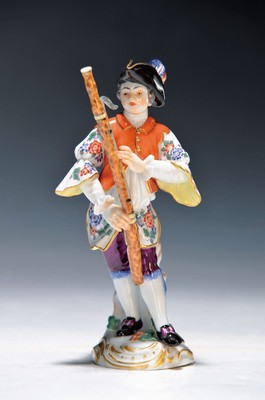 Porzellanfigur, Meissen, 20. Jh., 1. Wahl, Fagottspieler, bunt bemalt, Goldstaffage, H. ca. 14cm