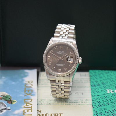 ROLEX Oyster Perpetual Datejust Armbanduhr Referenz 16220, Schweiz verk. lt. beil. Pap. 12/1997, Automatik, verschr. Geh. inkl. orig. Jubileeband m. ...
