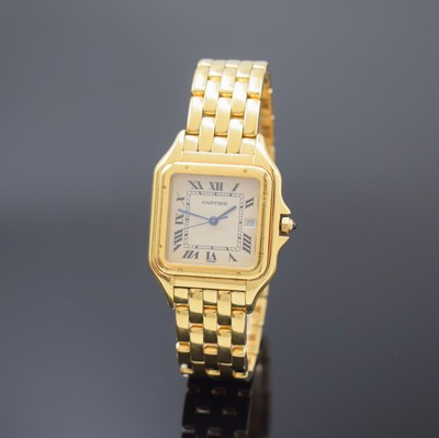 CARTIER Panthere Armbanduhr in GG 750/000 mit GG 750/000 Gliederband Referenz 887968, Schweiz um 1990, quarz, massives Goldgehäuse, Boden 8-fach ...