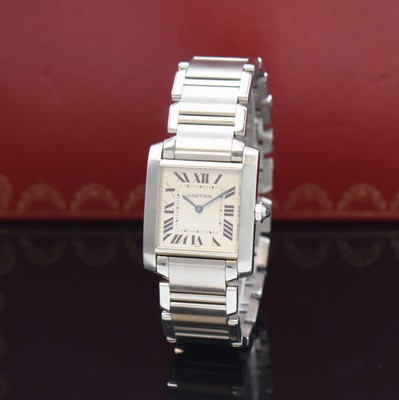CARTIER Tank Francaise Damenarmbanduhr Referenz 2301, Schweiz um 1995, quarz, Edelstahlgeh. inkl. orig. Gliederband m. dopp. Faltschl., Boden 4-fach ...