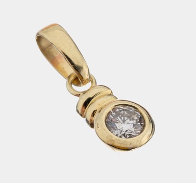 14 kt Gold Brillant-Anhänger, GG 585/000, Brillant ca. 0.25 ct Weiß/p, ca. 1.6 g, L. ca.2 cm