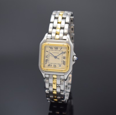 CARTIER Panthere Armbanduhr in Stahl/Gold Referenz 187949, Schweiz um 1995, quarz, Boden 8-fach verschr., Gliederband m. dopp. Faltschl., ...